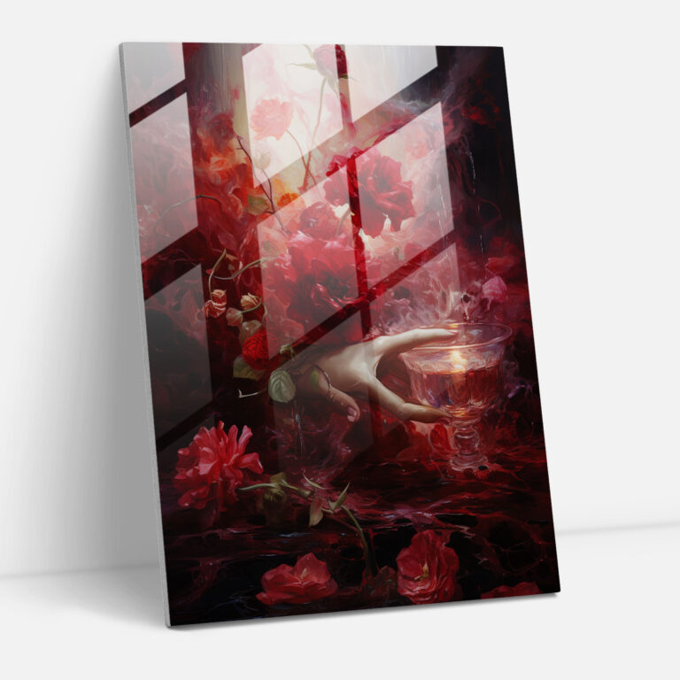 Bleeding Flowers Modern Art - Bleeding Flowers, Glass Art, Wall Decoration, Romantic Impressionistic Painting