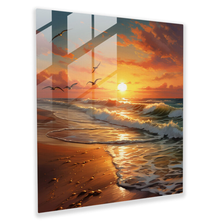 Beige Glass Print - Beach Sunset - Beige, Beach Sunset, Beige Glass Wall Art, Wall Decoration