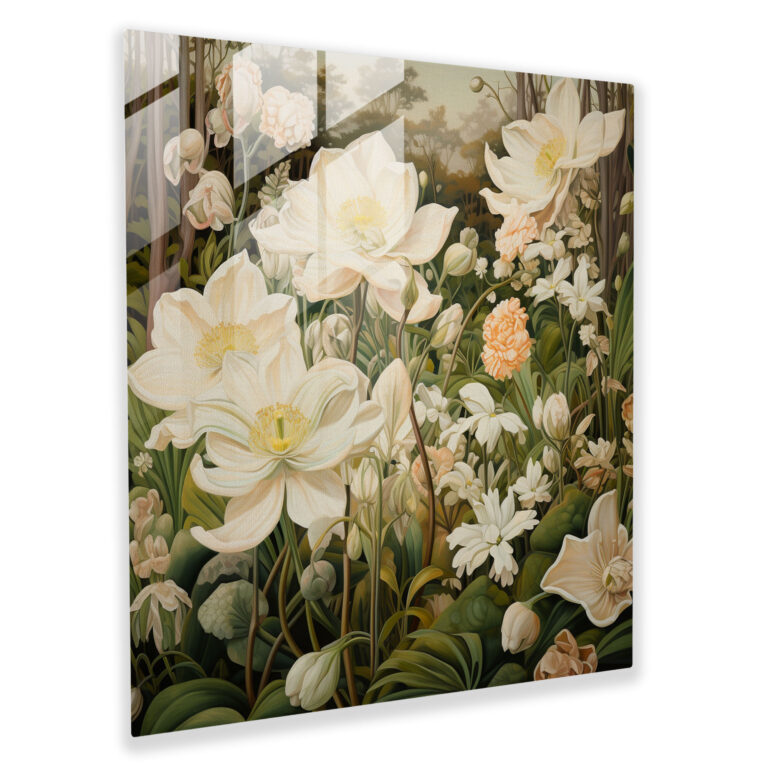 Beige Glass Print - Serene Garden - Beige, Modern Art, Wall Decoration, Beige Glass Print