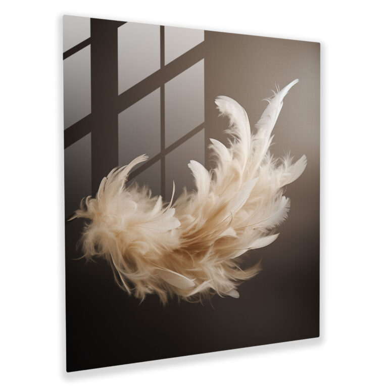Beige Glass Print - Floating Feathers - Beige, Modern Art, Beige Glass Print, Beige Glass Wall Art