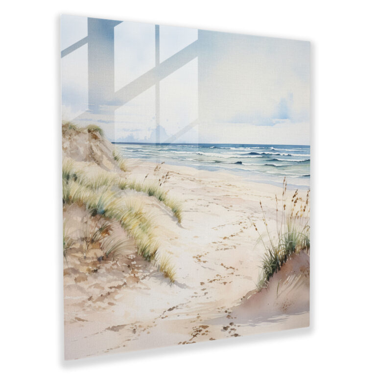 Beige Glass Print - Beach Scene - Beige, Coastal Charm, Tranquility, Wall Decoration