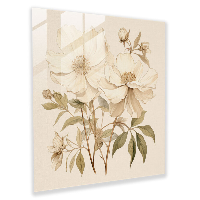 Beige Glass Print - Vintage Botanical Illustration - Beige, Wall Decoration, Soothing Ambiance, Glass Print