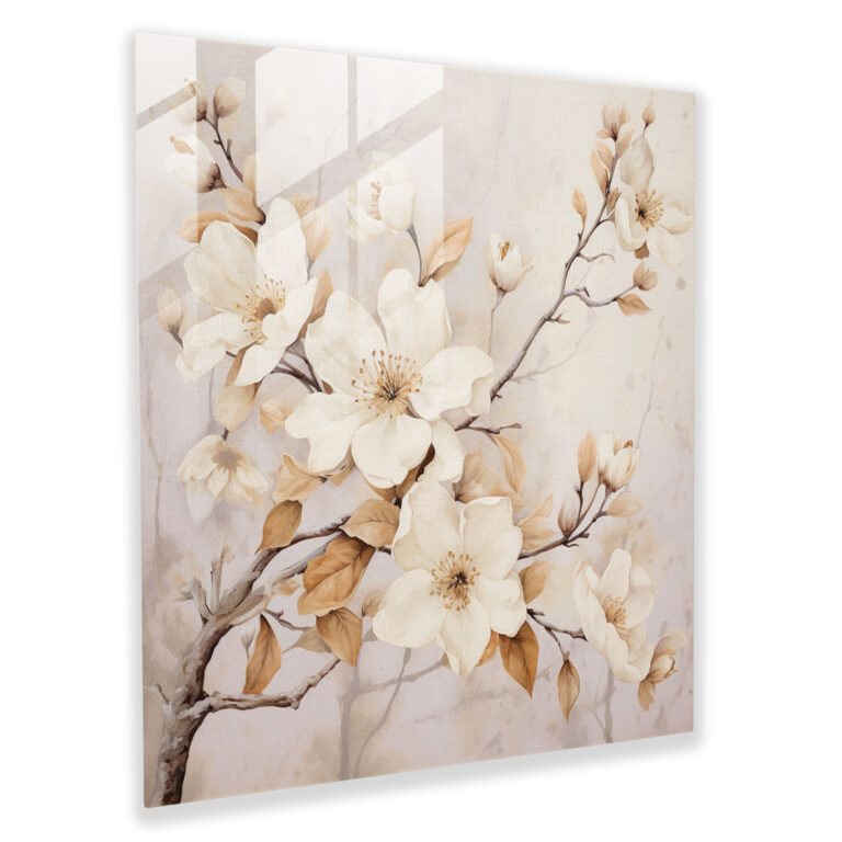 Beige Blossoms Glass Print - Beige, Glass Art, Glass Wall Art, Glass Print