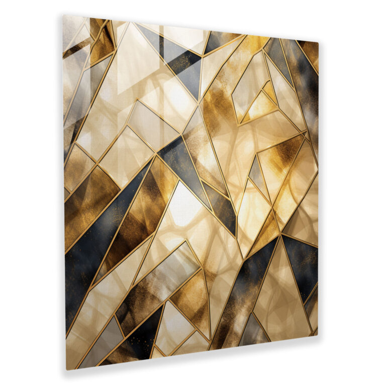 Beige And Gold Geometric Glass Print - Beige, Glass Art, Home Decoration, Wall Decoration