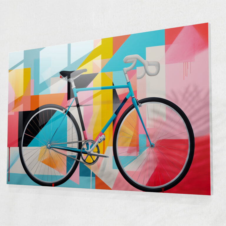 Geometric Bicycle Glass Wall Art - Bicycle, Modern Art, Vibrant Colors, Geometric Abstraction