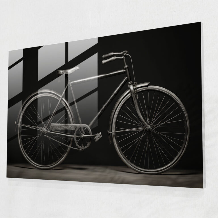 Photorealistic Bicycle Glass Print - Bicycle, Glass Art, Highly Detailed, Black And White
