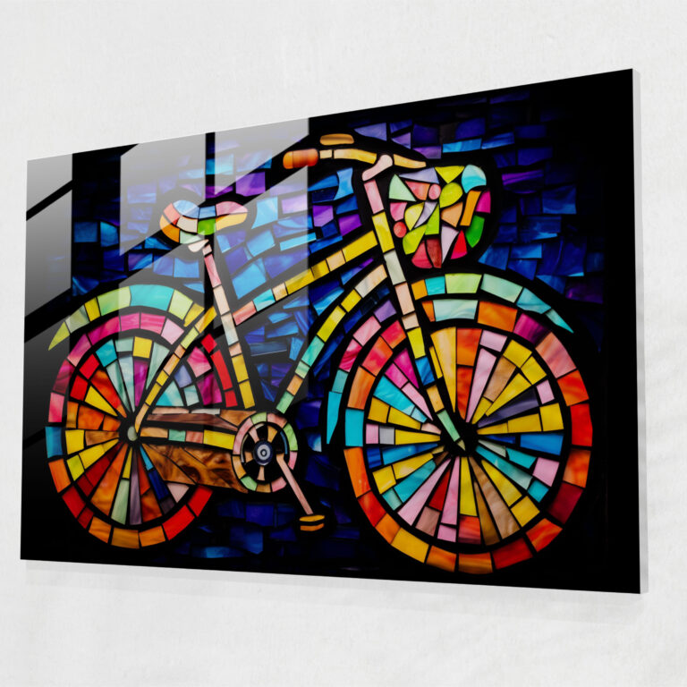 Stained Glass Bicycle Glass Wall Art - Bicycle, Modern Art, Colorful Glass Pieces, Glass Print
