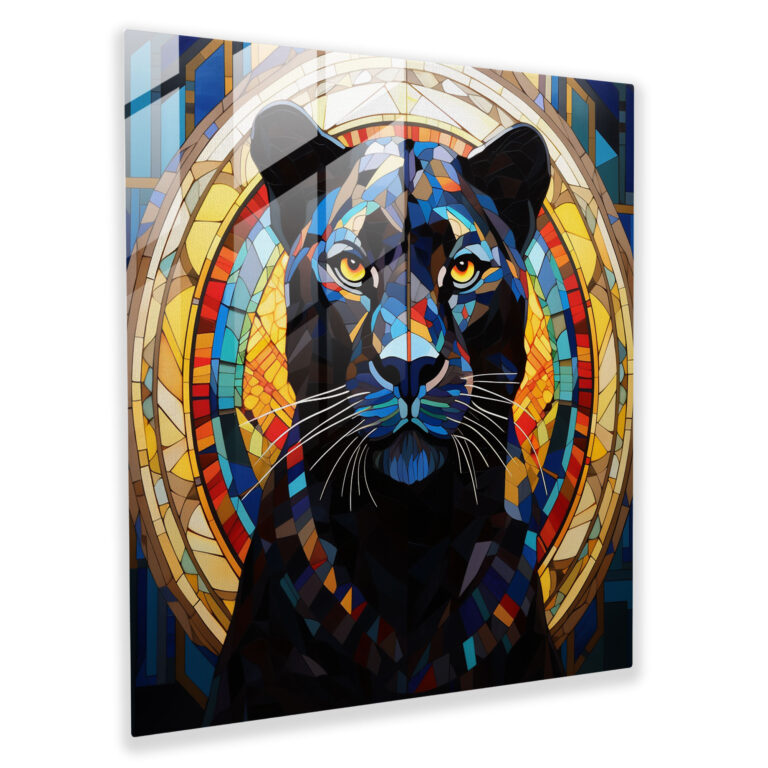 Elegant Panther Mosaic Glass Print - Black Panther, Stained Glass Mosaic, Sophistication, Black Panther