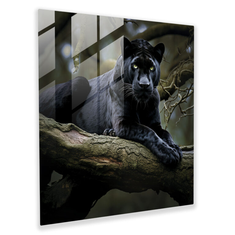 Sleek Black Panther Glass Print - Black Panther, Glass Art, Glass Print, Black Panther