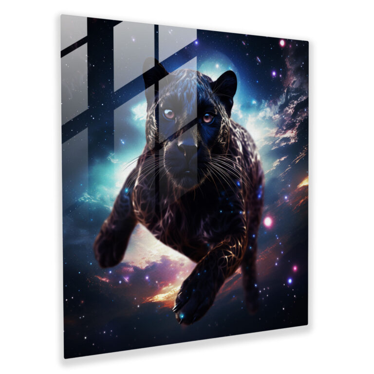 Galactic Freedom Panther Glass Print - Black Panther, Glass Wall Art, Galaxy, Glass Print