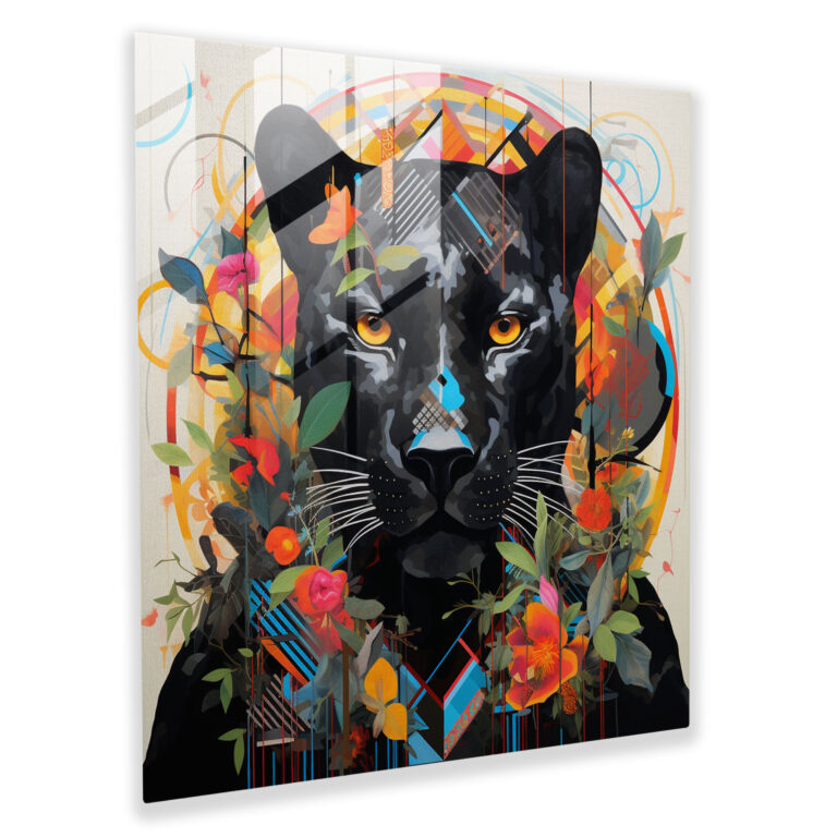 Vibrant Panther Collage Glass Print - Black Panther, Glass Print, Vibrant Patterns, Modern Art
