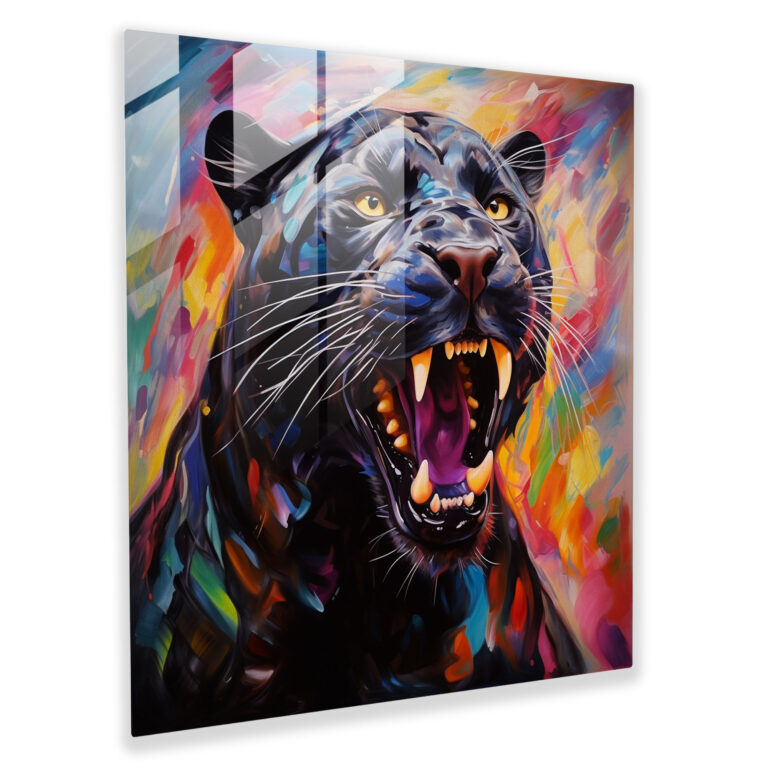 Captivating Agility Black Panther Glass Print - Black Panther, Agility, Grace, Contemporary