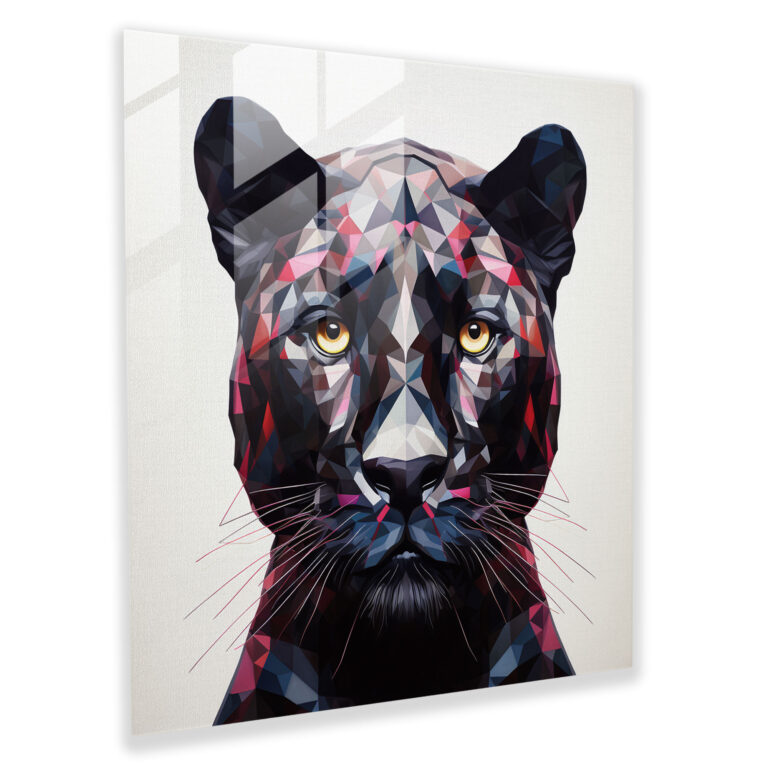 Contemporary Geometry Black Panther Glass Print - Black Panther, Lines, Wall Decoration, Glass Art
