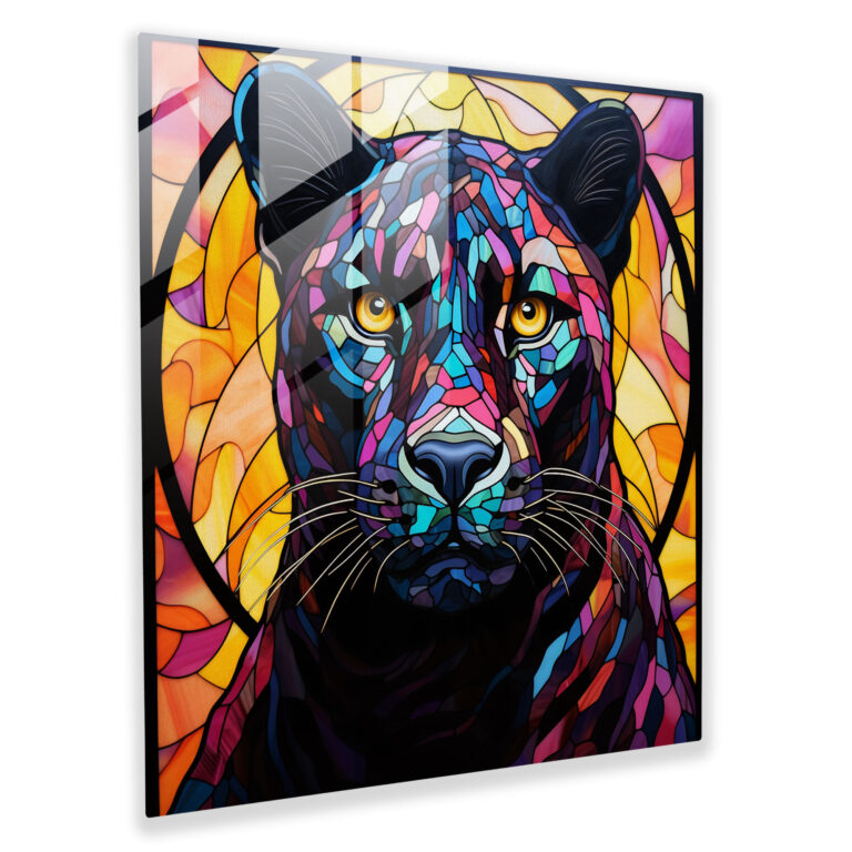 Vibrant Black Panther Stained Glass Print - Black Panther, Glass Print, Black Panther, Wall Decoration