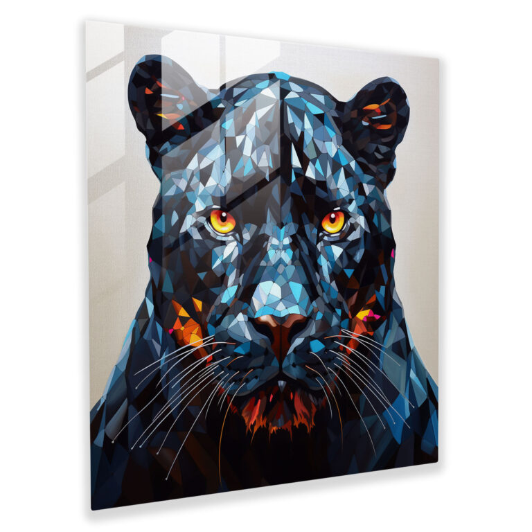 Contemporary Geometric Black Panther Glass Print - Black Panther, Wall Decoration, Glass Print, Black Panther