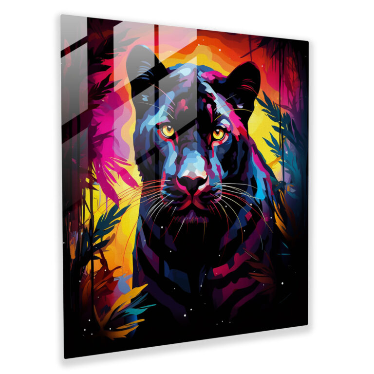 Silhouette Of Strength Black Panther Glass Print - Black Panther, Home Decoration, Wall Decoration, Modern Art
