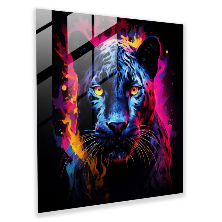 Colorful Majesty Black Panther Glass Print - Black Panther, Glass Print, Wall Decoration, Glass Wall Art