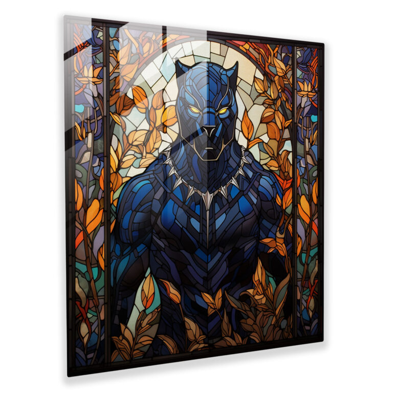 Stained Glass Panther Glass Print - Black Panther, Glass Art, Home Decoration, Glass Wall Art