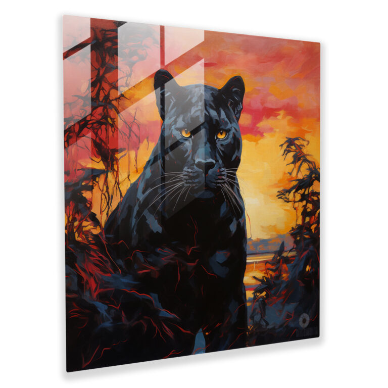 Abstract Black Panther Glass Print - Black Panther, Glass Print, Sunset, Glass Wall Art