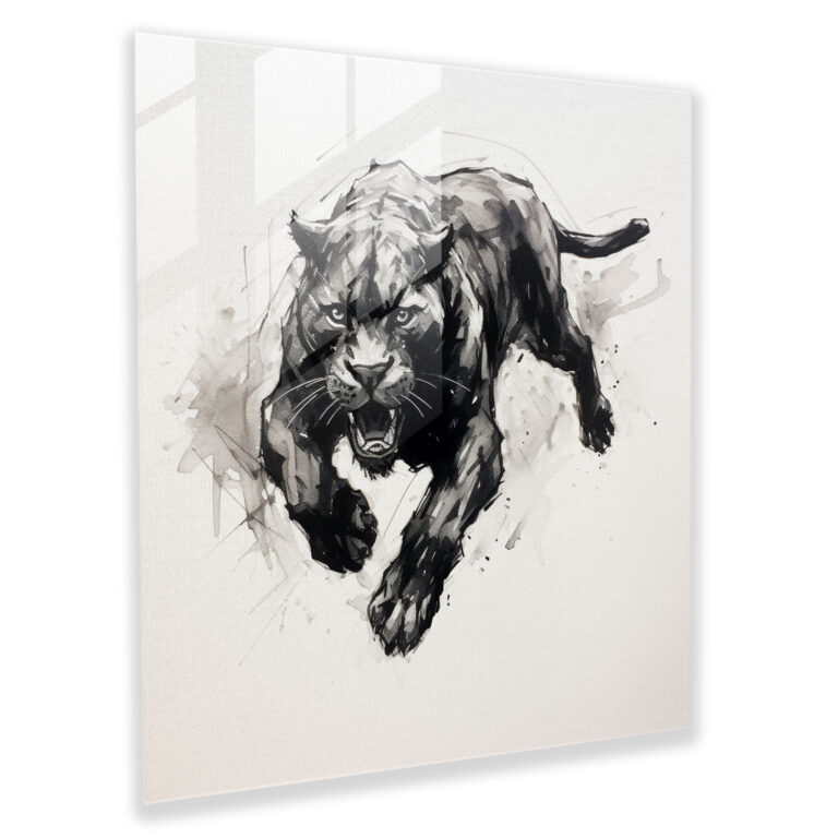 Black Panther Glass Art - Black Panther, Ink Sketch, Wall Decoration, Glass Wall Art