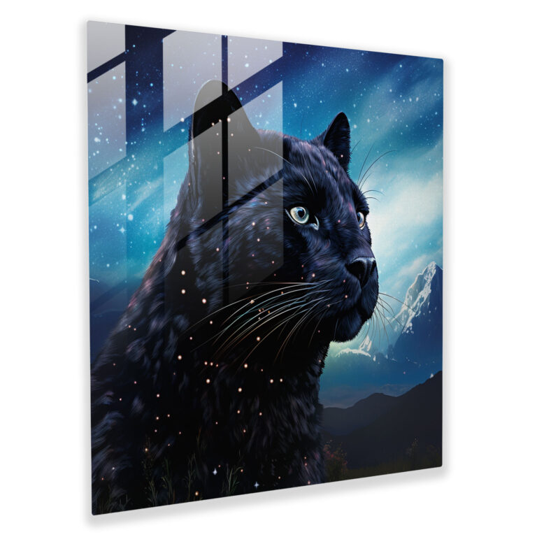 Starry Night Black Panther Glass Print - Black Panther, Starry Night, Black Panther, Home Decoration