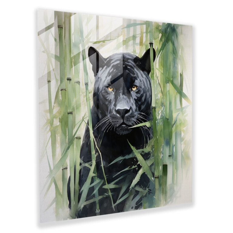 Tranquil Panther Glass Print - Black Panther, Glass Art, Glass Wall Art, Modern Art