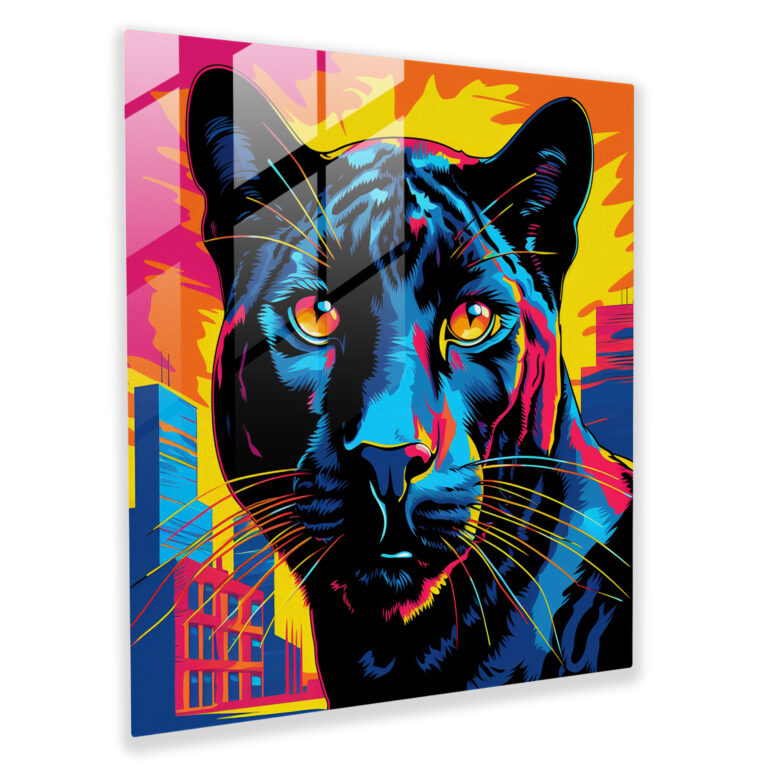 Pop Panther Glass Art - Black Panther, Wall Decoration, Glass Art, Pop Art