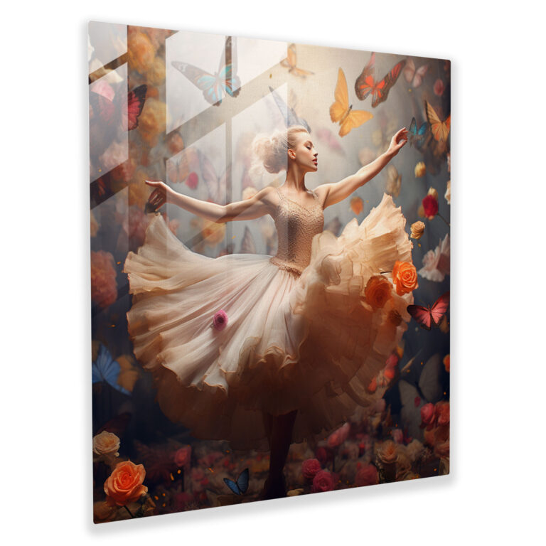 Whimsical Ballerina Glass Print - Ballerina, Flowers, Glass Print, Butterflies