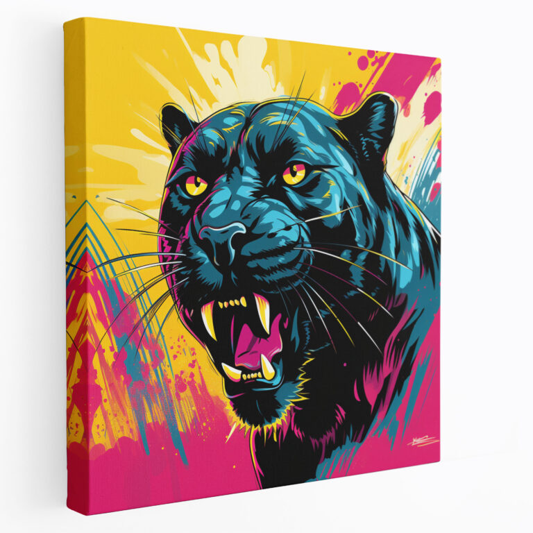 Black Panther Canvas Print - Vibrant Panther On Colorful Background - Black Panther, Canvas Wall Art, Canvas Print, Pop Art-Inspired Illustration