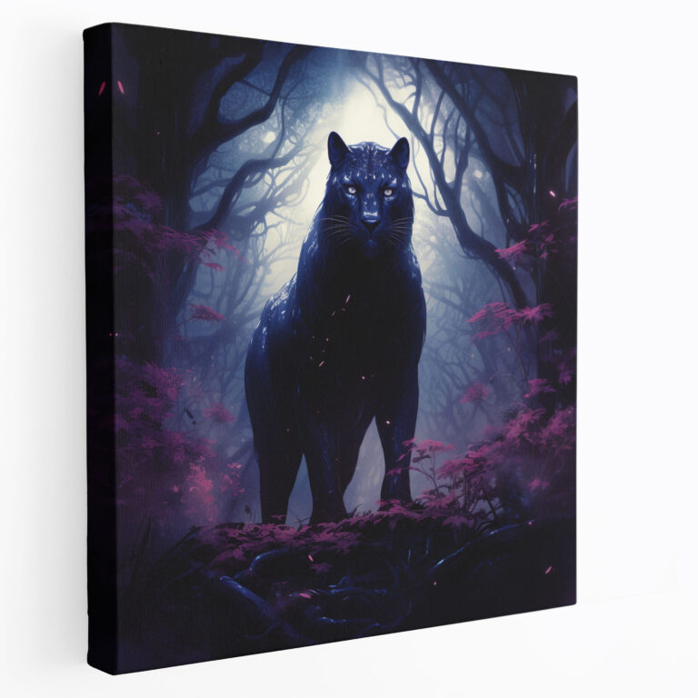 Black Panther Wall Decoration - Black Panther, Moonlit Forest, Wall Art, Canvas Print