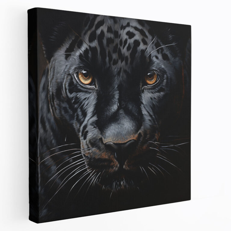 Black Panther Wall Art - Realistic Oil Painting Canvas Print - Black Panther, Wall Art, Piercing Eyes, Canvas