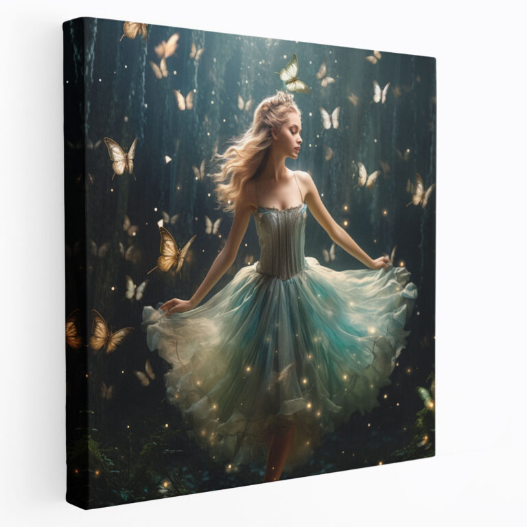 Enchanted Ballet Forest Digital Canvas Print - Ballerina, Canvas Print, Delicate Butterflies, Magical World