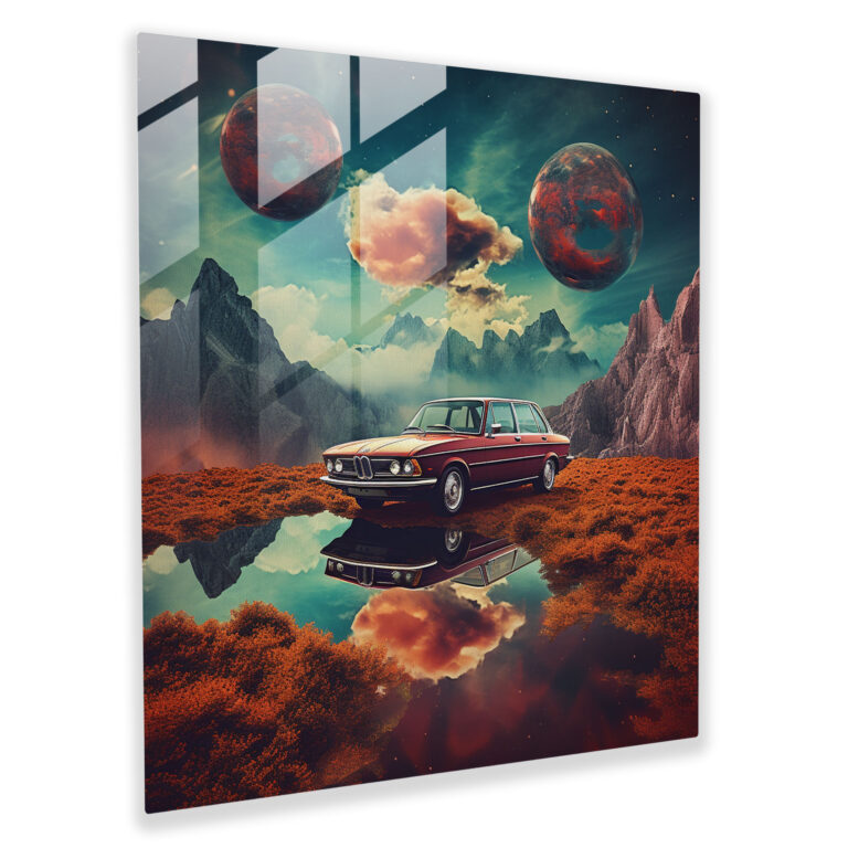 Bmw Dreamlike Journey Glass Print - Bmw, Wall Decoration, Glass Art, Surreal Digital Artwork