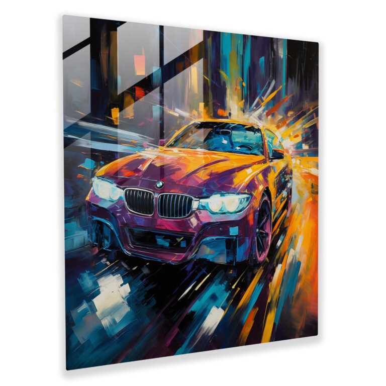 Bmw Abstract Glass Print - Bmw, Home Decoration, Oil Painting, Modern Art