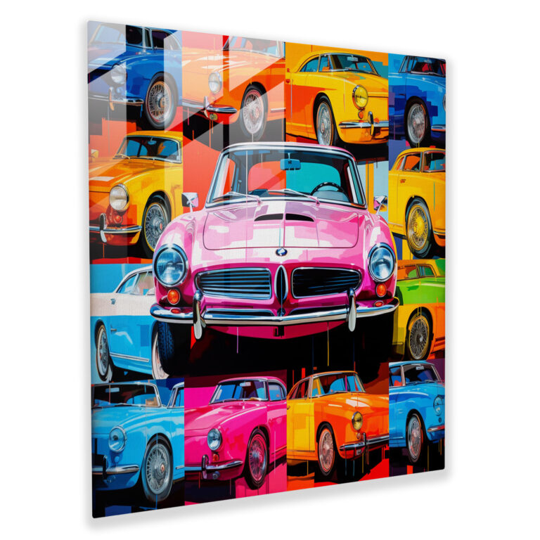 Pop Art Bmw Glass Print - Bmw, Playful Composition, Pop Art, Collage