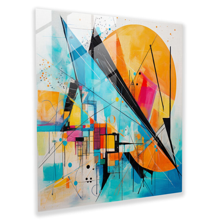 Born To Evolve: Glass Wall Art - Born, Vibrant Brushstrokes, Glass Wall Art, Geometric Shapes