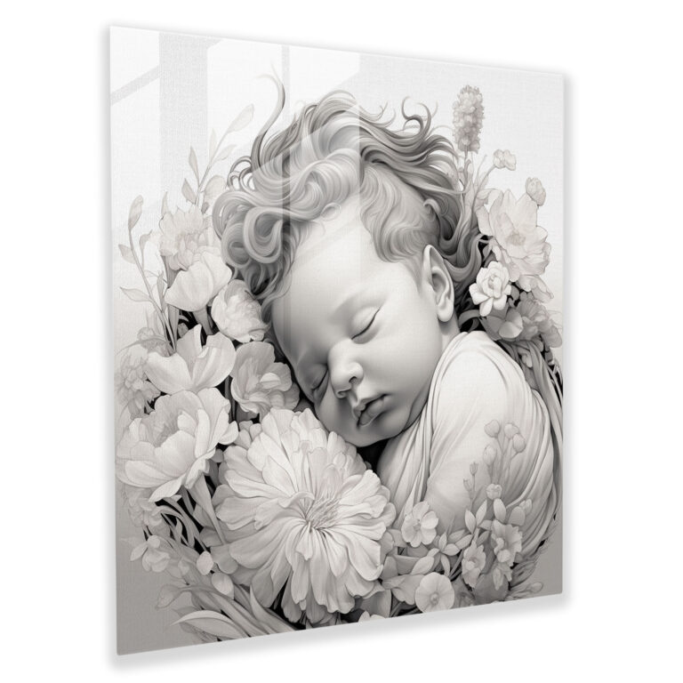 Born Floral Glass Print - Born, Modern Art, Wall Decoration, Black And White Line Art