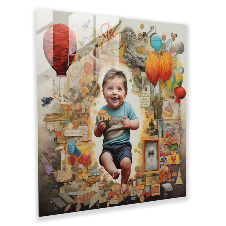 Born Memories Glass Print - Born, Home Decoration, Glass Wall Art, Collage Artwork