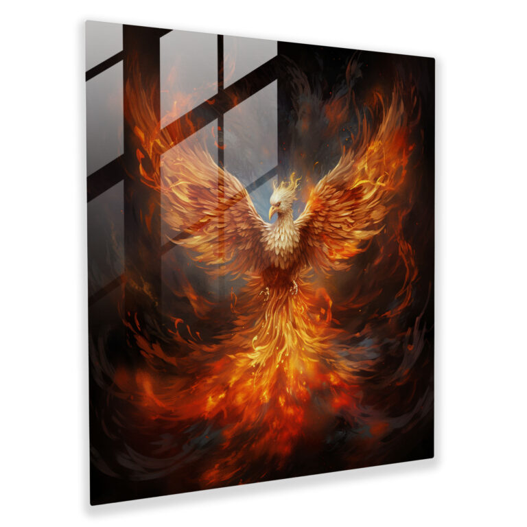 Phoenix Ascension - Digital Painting Glass Print - Born, Born, Glass Art, Home Decoration