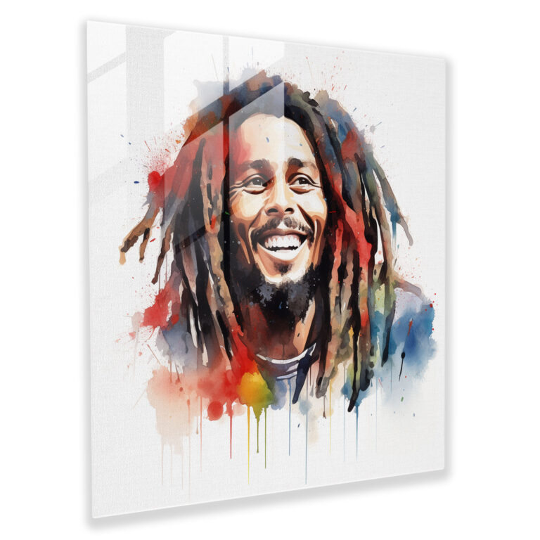 Bob Marley Glass Print - Vibrant Watercolor Art - Bob Marley, Glass Print, Modern Art, Positive Vibes