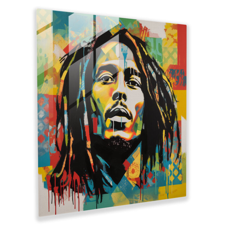 Bob Marley Glass Print - Pop Art Collage - Bob Marley, Vibrant Patterns, Modern Art, Wall Decoration
