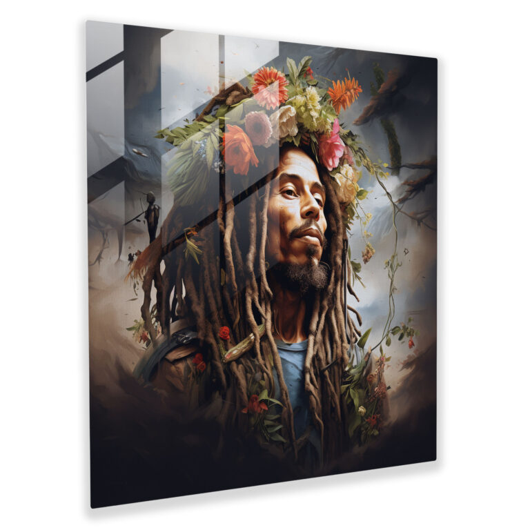 Bob Marley Glass Print - Surrealistic Digital Art - Bob Marley, Surrealistic Digital Painting, Modern Art, Bob Marley