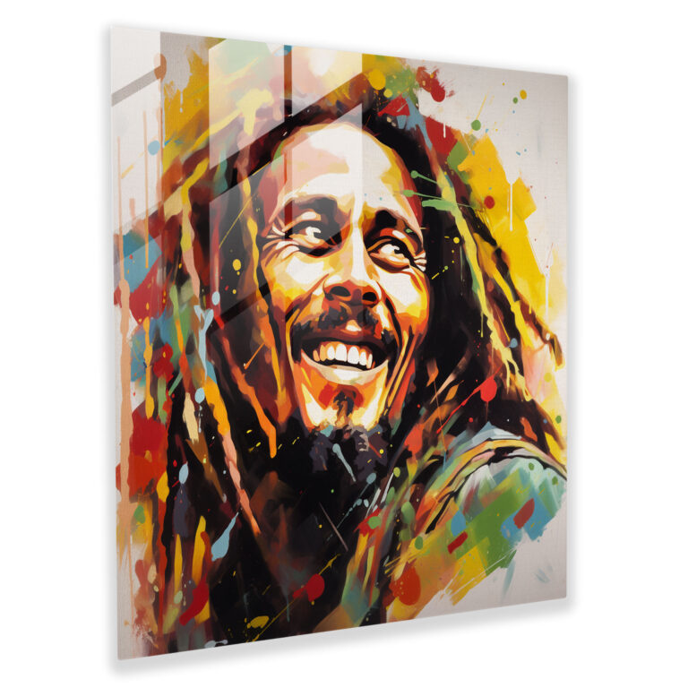 Bob Marley Glass Print - Colorful Abstract Portrait - Bob Marley, Portrait, Home Decoration, Glass Art
