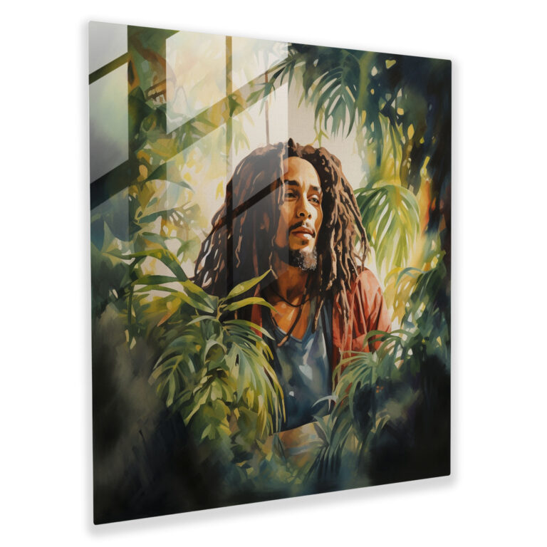 Bob Marley Glass Print - Tropical Watercolor Portrait - Bob Marley, Watercolor, Portrait, Glass Art
