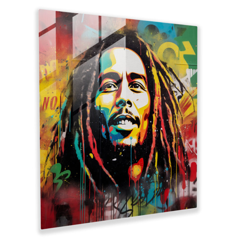 Bob Marley Glass Print - Graffiti Art Style - Bob Marley, Wall Decoration, Glass Print, Glass Art