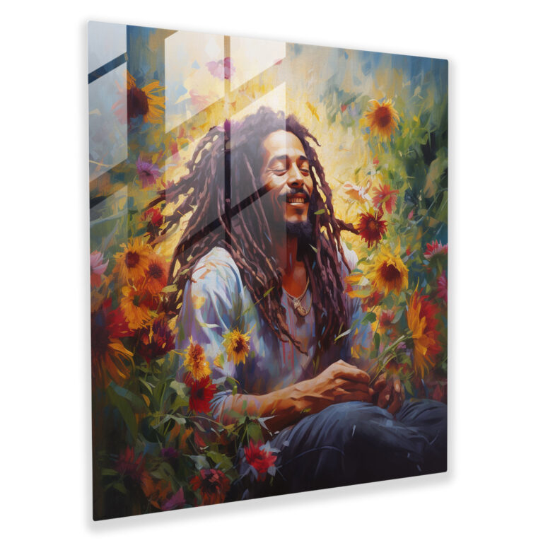 Bob Marley Glass Wall Art - Bob Marley, Glass Print, Painting, Flowers