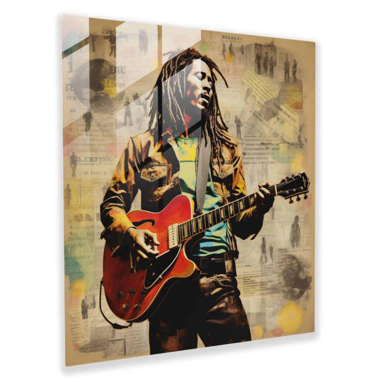 Bob Marley Glass Wall Art - Bob Marley, Musician, Collage-Style, Bob Marley