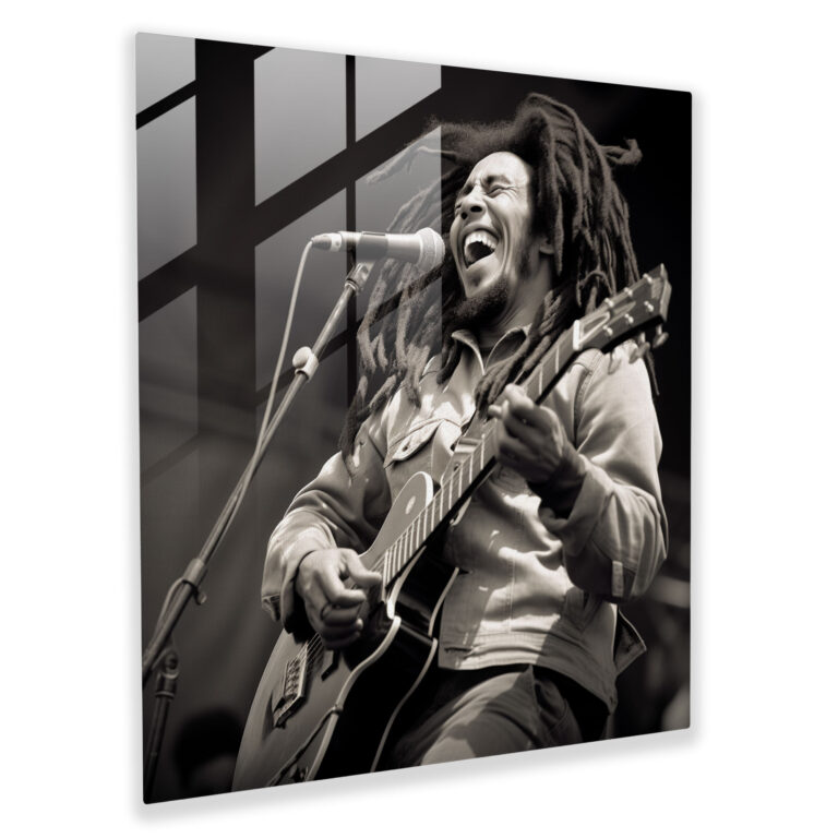 Bob Marley Glass Print - Iconic Concert Moment - Bob Marley, Black And White Photograph, Glass Art, Concert Moment