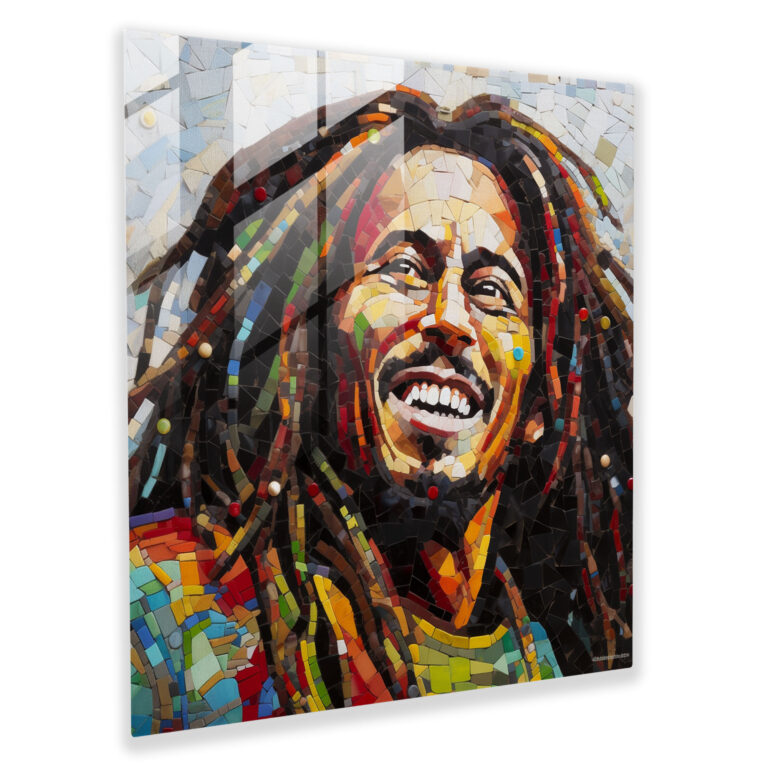 Bob Marley Glass Print - Mosaic Portrait - Bob Marley, Modern Art, Wall Decoration, Mesmerizing