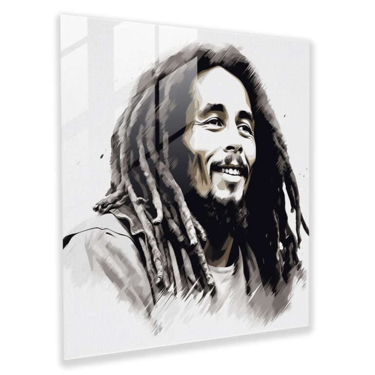 Bob Marley Glass Print - Minimalistic Sketch - Bob Marley, Modern Art, Glass Wall Art, Glass Art